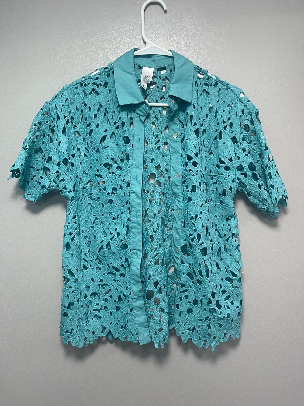 Turquoise Crochet Lace Button-Front Women's Top
